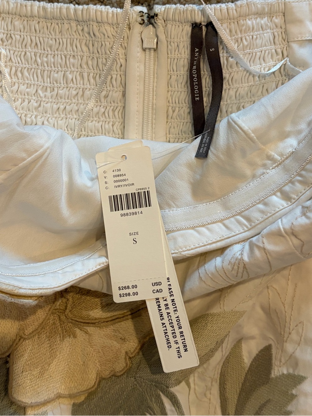 Anthropologie NWT Strapless Floral Appliqué Mini Dress Size S - Picture 9 of 10